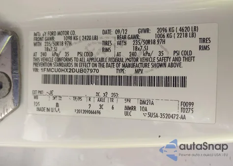 2013 Ford Escape Sel z USA, uszkodzony, nr VIN 1FMCU0HX2DUB07970